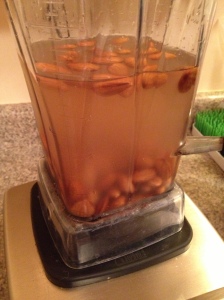 One cup of raw almonds, soaked, plus about three cups of water.