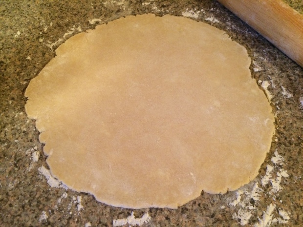 Freshly rolled out all pie crust, previously chilled in disk form in the fridge for two hours